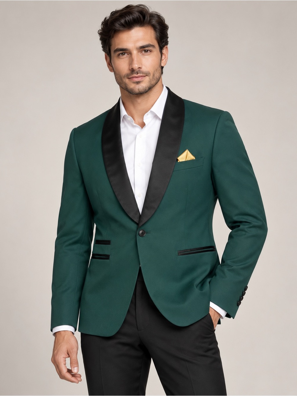 Topman Men’s Emerald Green Tuxedo Blazer Size 36 – Black Satin Shawl Collar